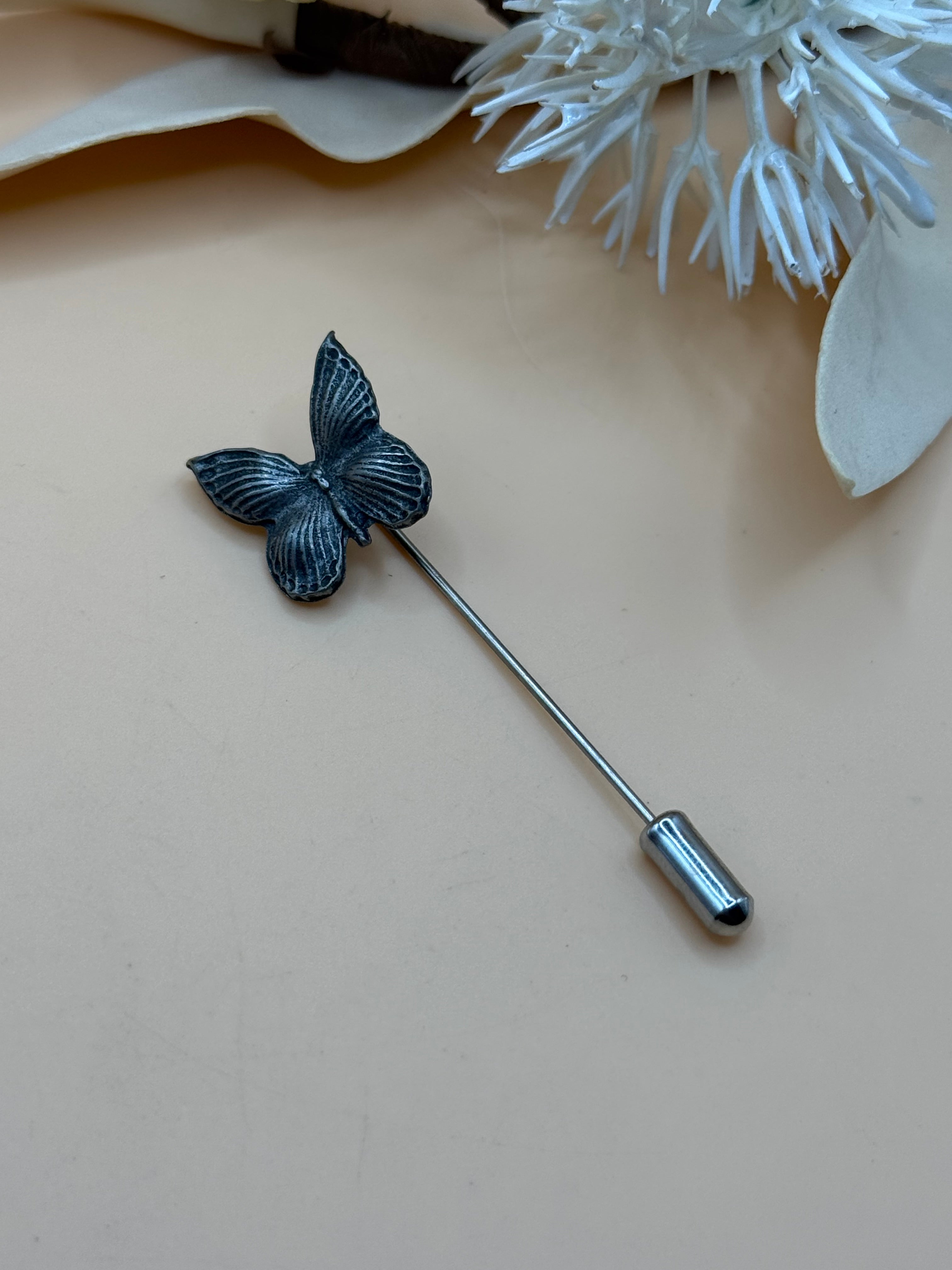 Silver Tone Butterfly Stick Pin Lapel Hat Scarf Sweater Nature Brooch Pin