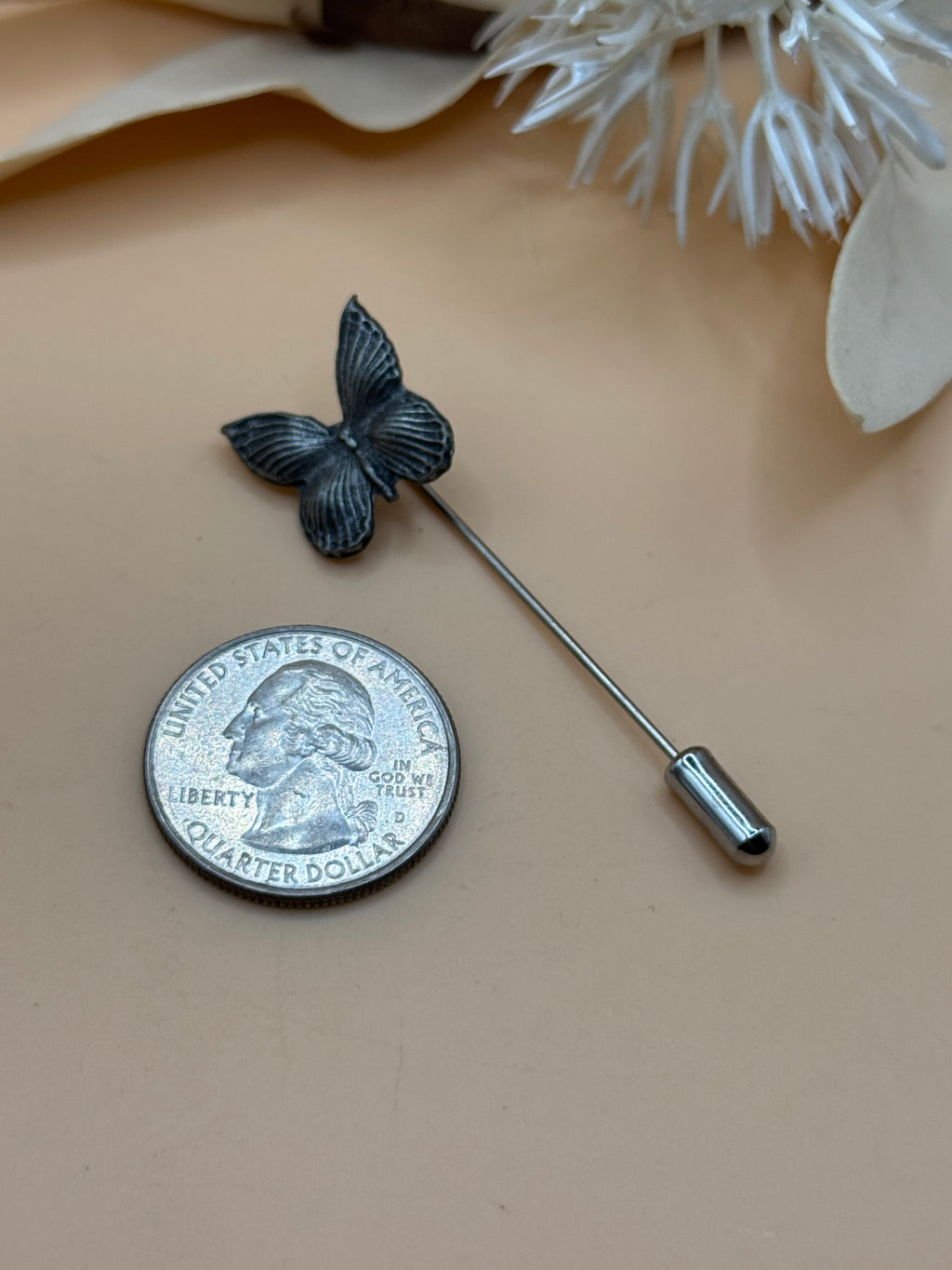 Silver Tone Butterfly Stick Pin Lapel Hat Scarf Sweater Nature Brooch Pin
