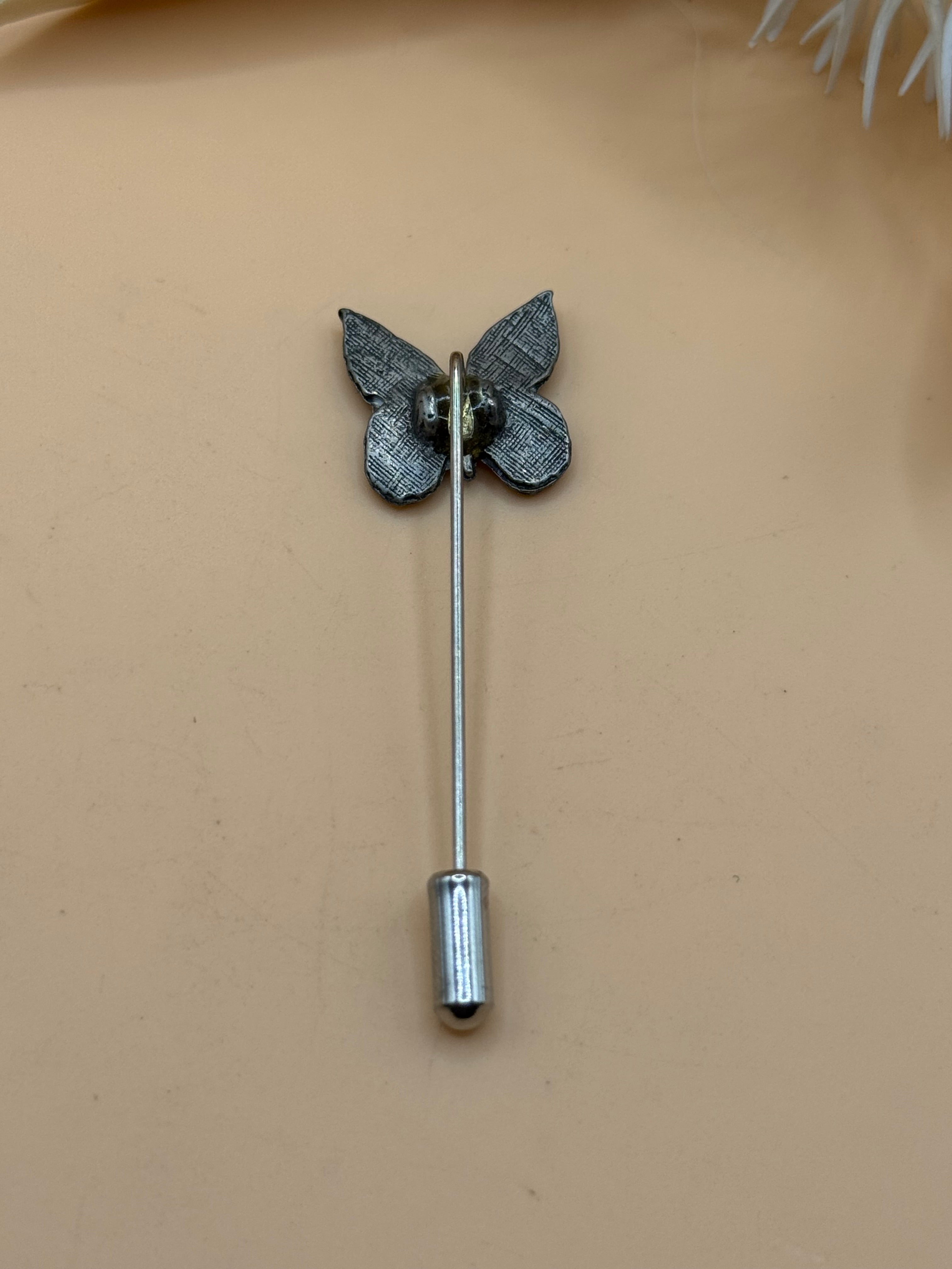 Silver Tone Butterfly Stick Pin Lapel Hat Scarf Sweater Nature Brooch Pin