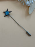 Silver Tone Blue Mosaic Star Stick Pin Lapel Hat Scarf Sweater Brooch Pin