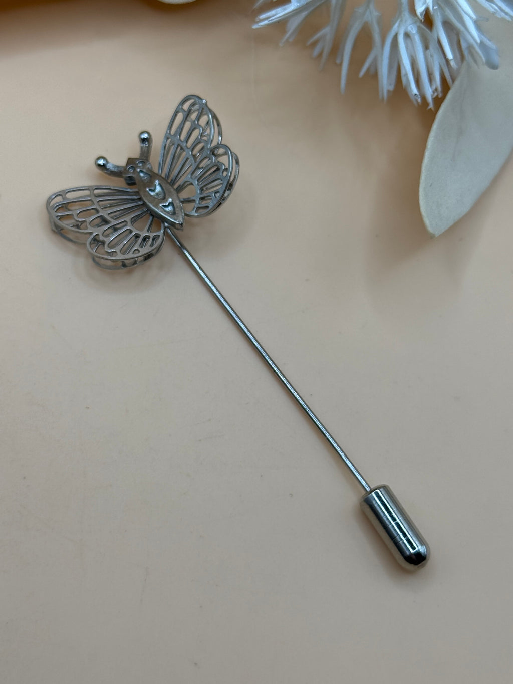 Silver Tone Openwork Butterfly Stick Pin Lapel Hat Scarf Sweater Brooch Pin