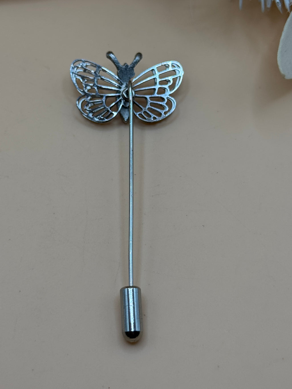 Silver Tone Openwork Butterfly Stick Pin Lapel Hat Scarf Sweater Brooch Pin