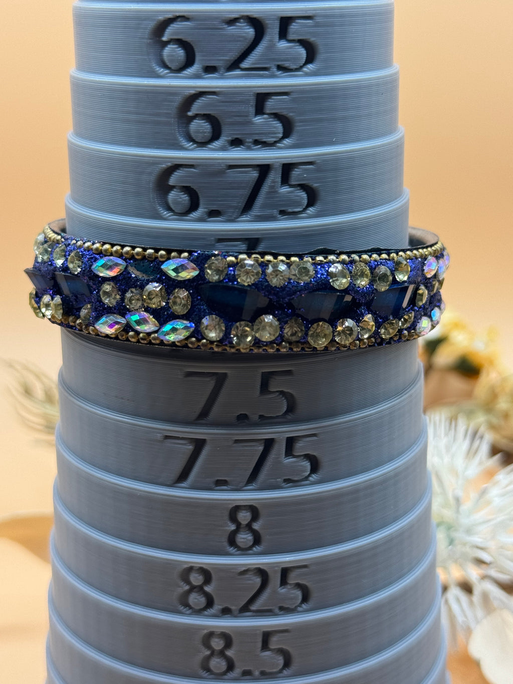 Blue Rhinestone Bangle Bracelet Glitter Enamel AB Crystal Statement Cuff
