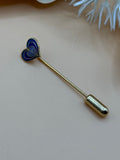Gold Tone Blue Enamel Layered Heart Stick Pin Lapel Hat Scarf Brooch Valentine’s