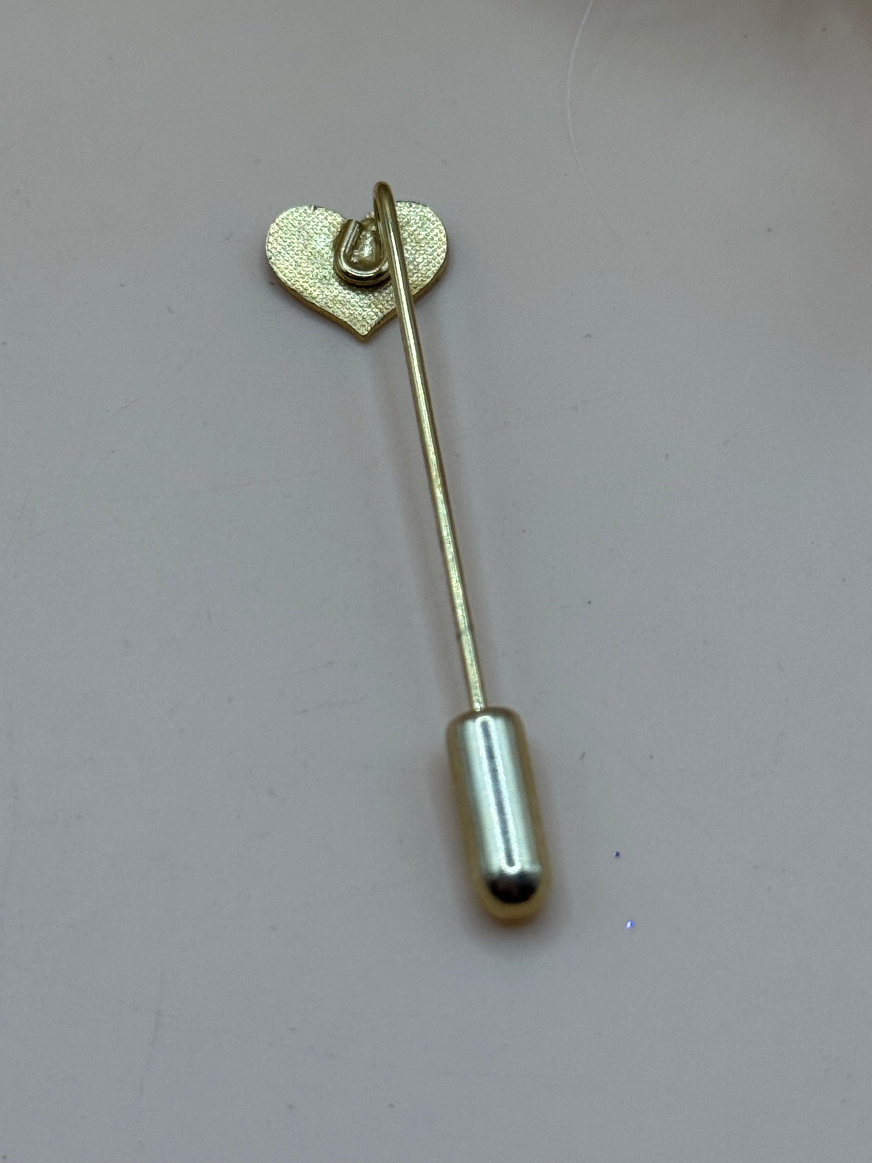 Gold Tone Blue Enamel Layered Heart Stick Pin Lapel Hat Scarf Brooch Valentine’s