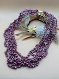 22” Purple Dyed Tiny Shell Multi Strand Torsade Necklace Statement Beach Boho