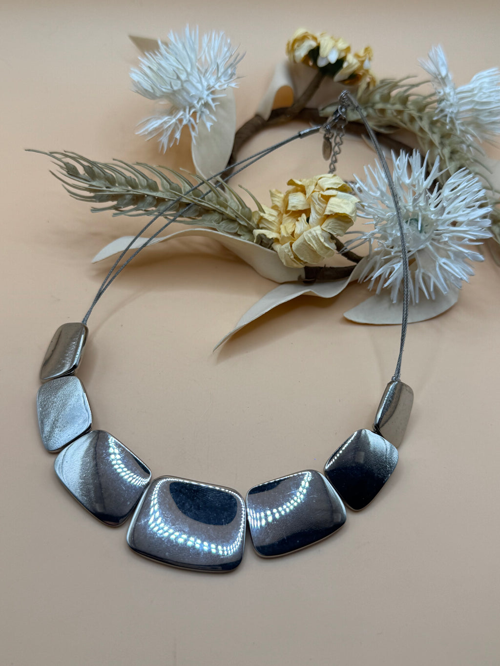 Lia Sophia Silver Tone Geometric Statement Necklace Adjustable 14-17 Inches