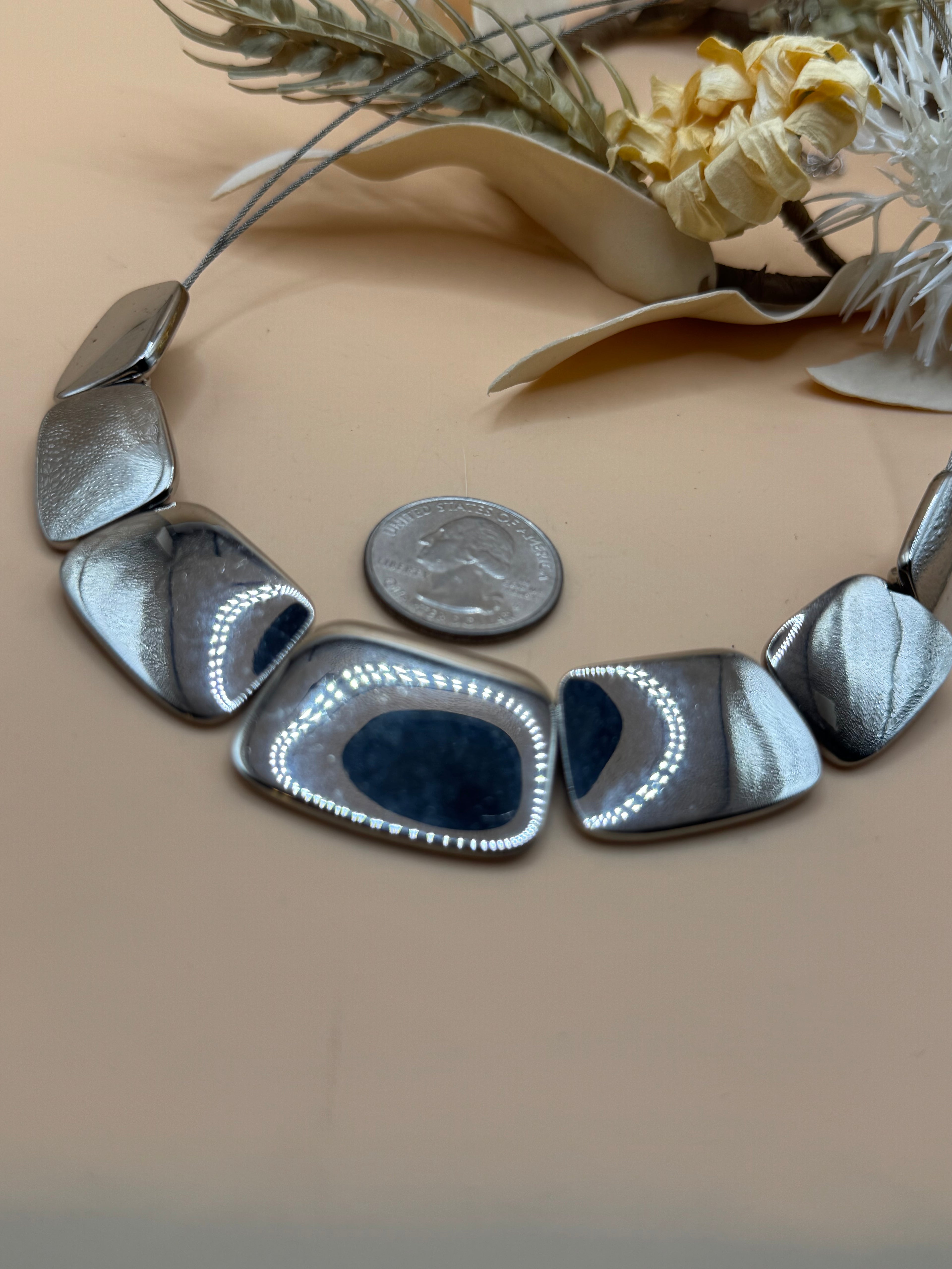 Lia Sophia Silver Tone Geometric Statement Necklace Adjustable 14-17 Inches