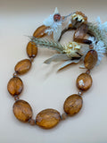 Amber Faceted Acrylic Bead Statement Necklace Silver Tone 24 Inch Adjustable