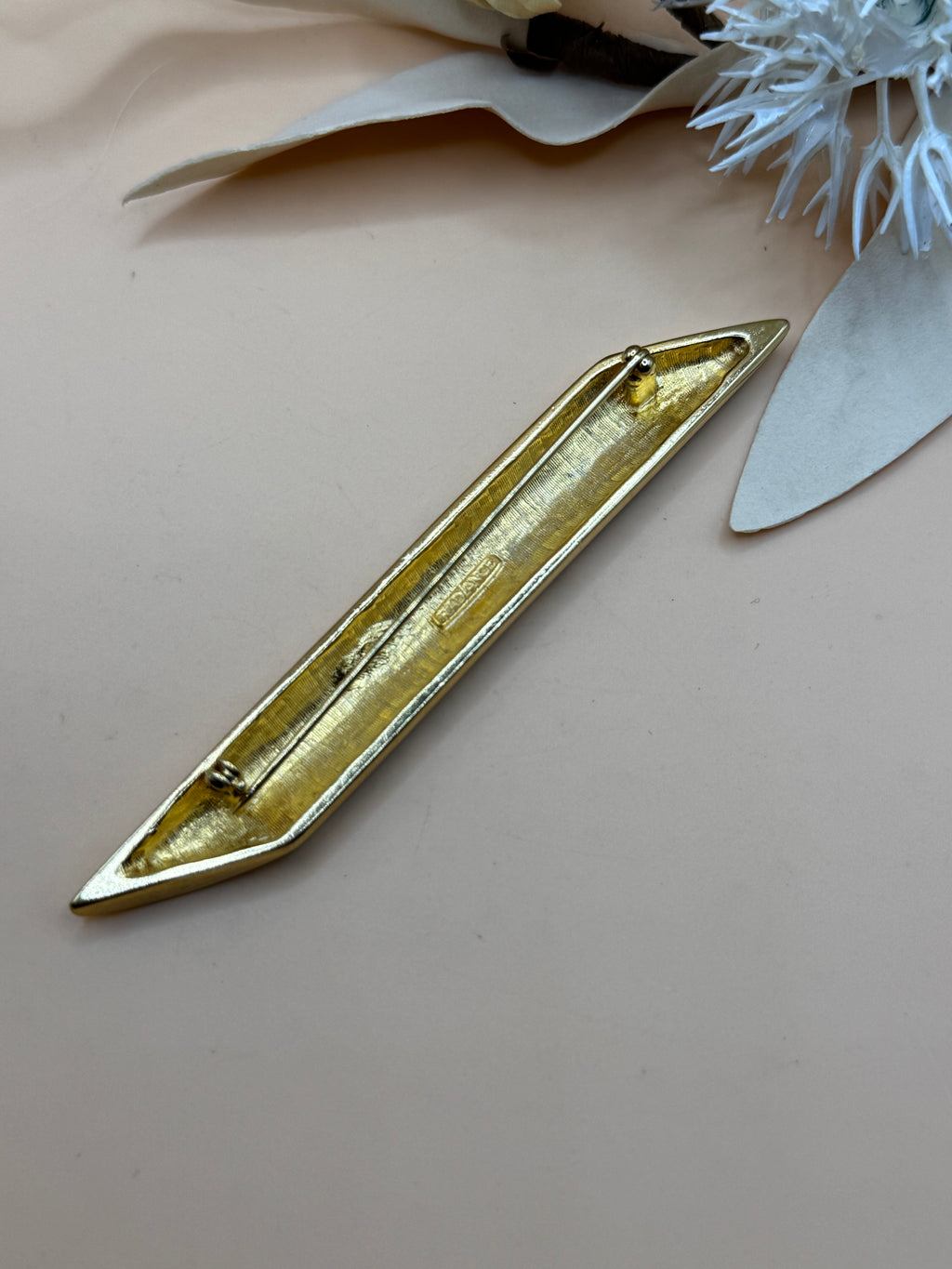Radiance Black Enamel Gold Tone Bar Brooch Pin Vintage Signed Geometric Design