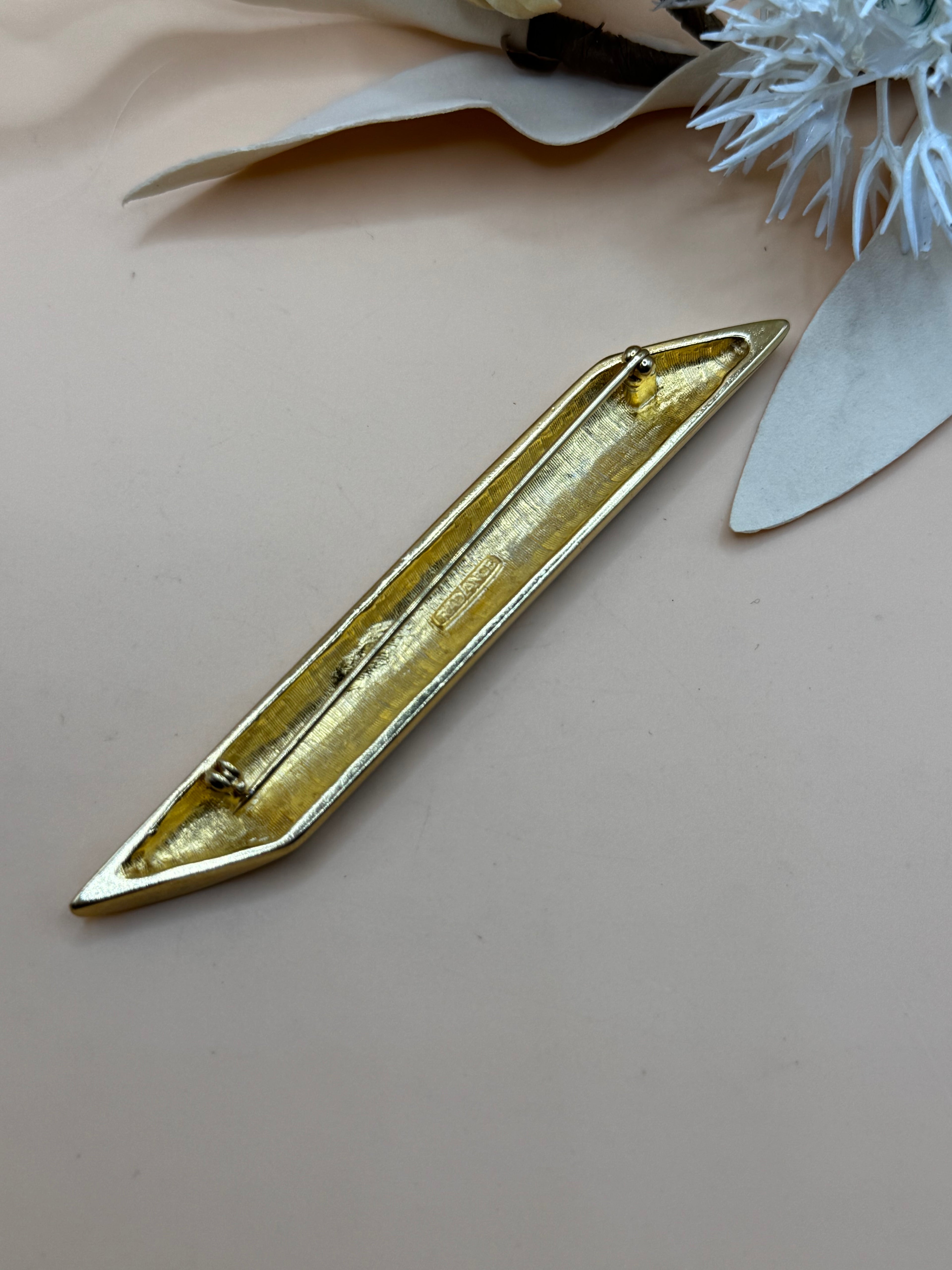 Radiance Black Enamel Gold Tone Bar Brooch Pin Vintage Signed Geometric Design
