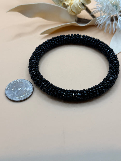 Black Seed Bead Bangle Bracelet Tubular Beaded Bracelet Boho Minimalist Jewelry