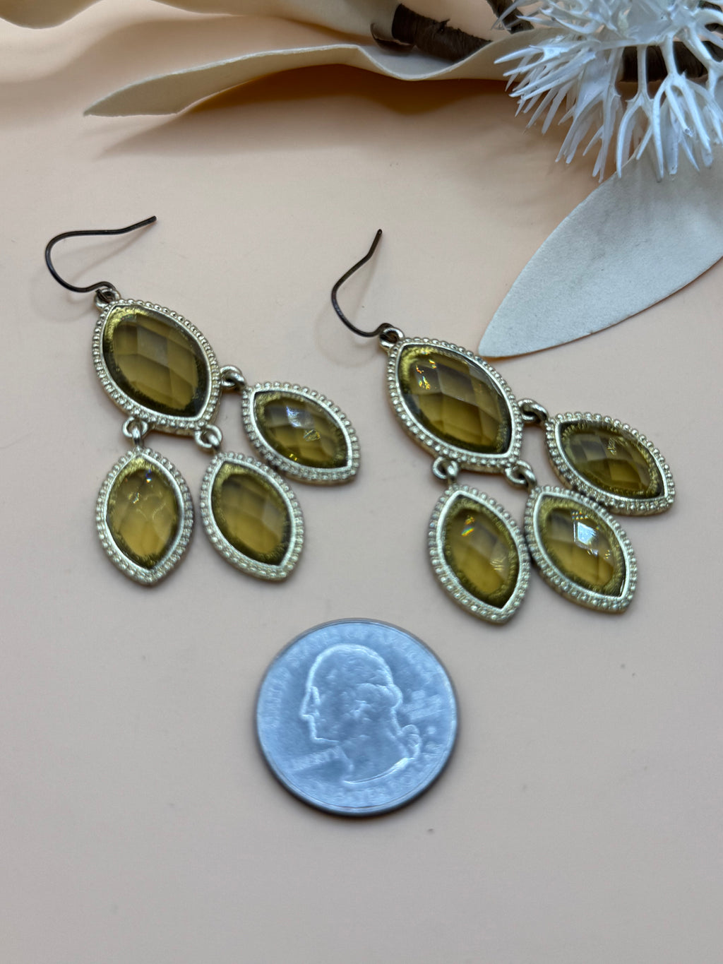 Gold Tone Yellow Faceted Stone Chandelier Drop Earrings Statement Jewelry