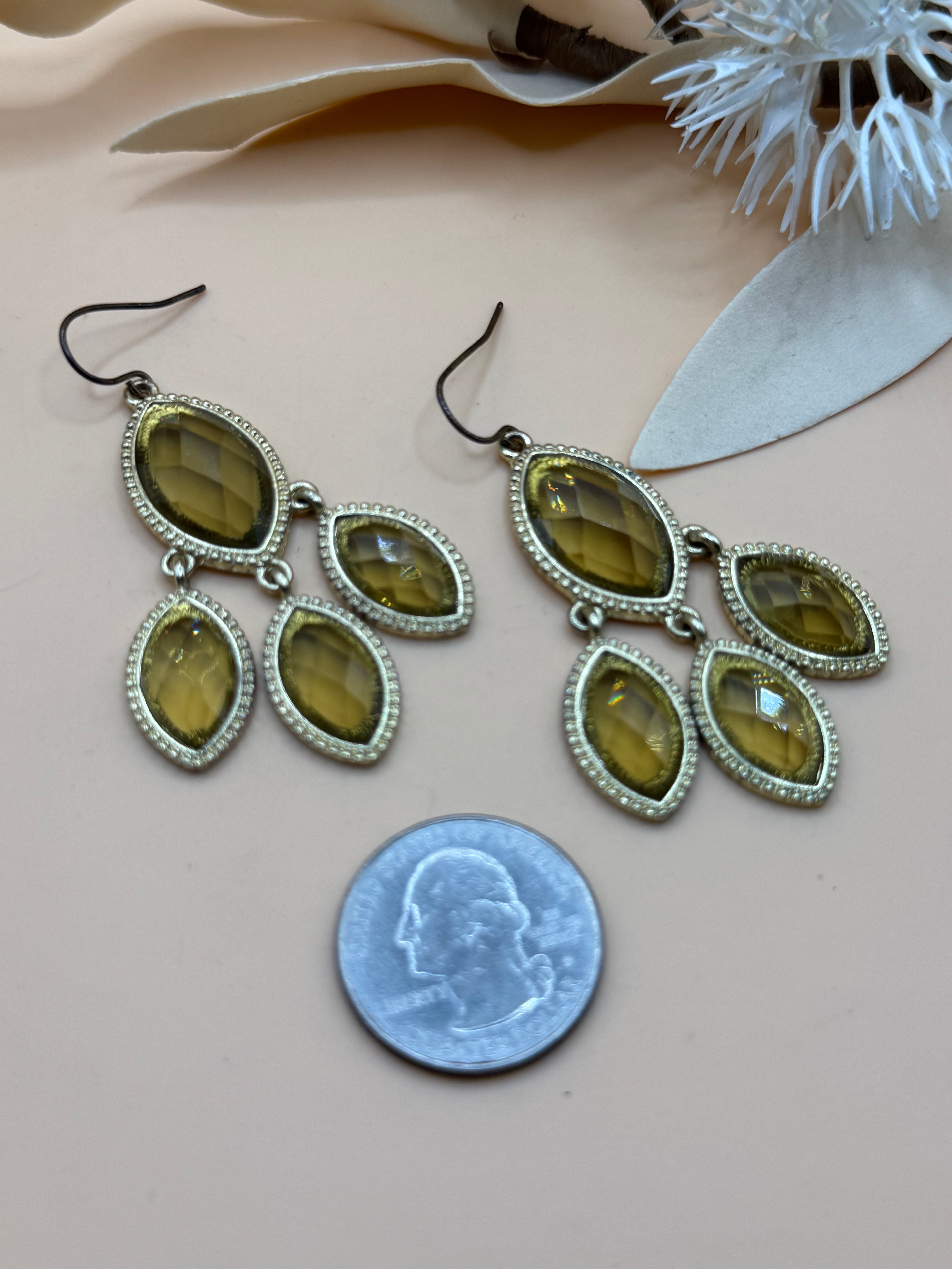 Gold Tone Yellow Faceted Stone Chandelier Drop Earrings Statement Jewelry