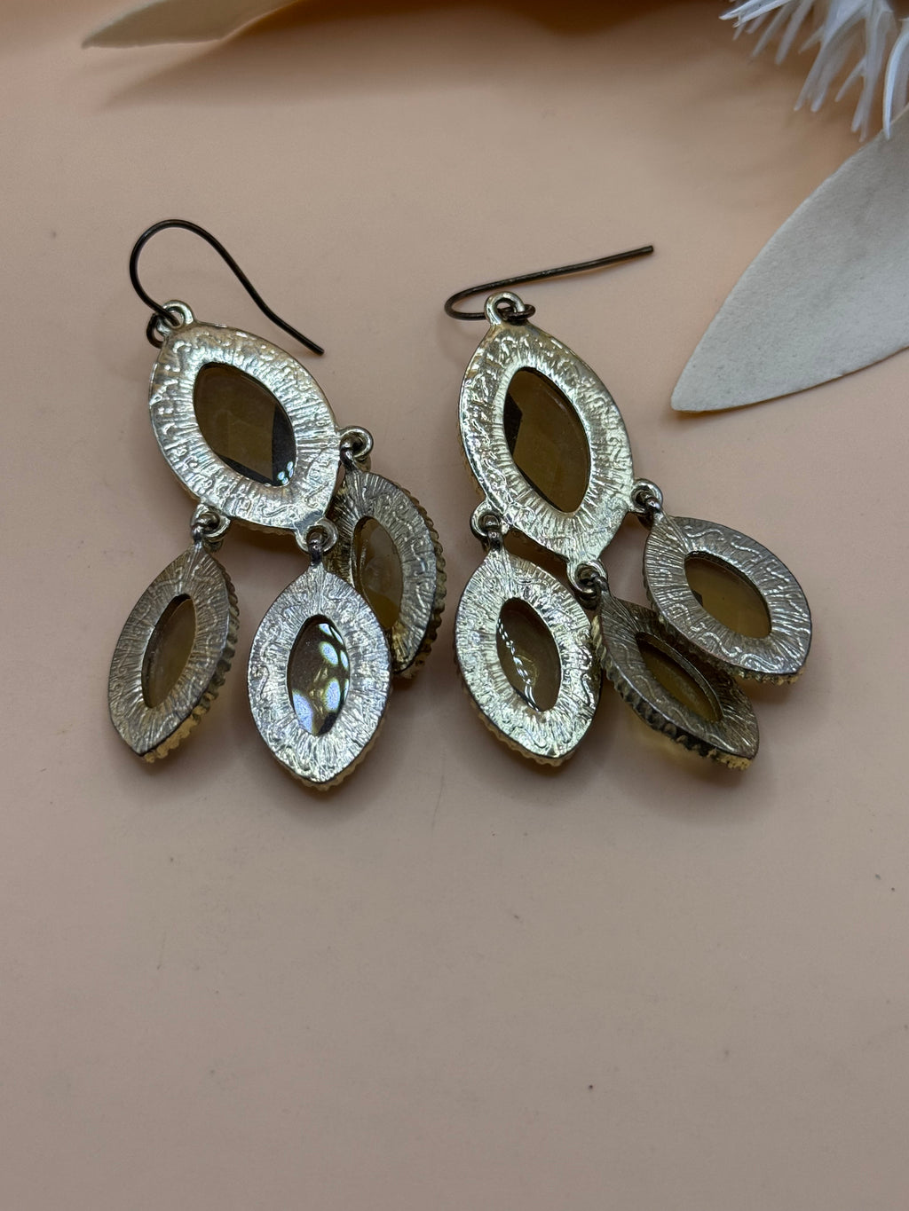 Gold Tone Yellow Faceted Stone Chandelier Drop Earrings Statement Jewelry