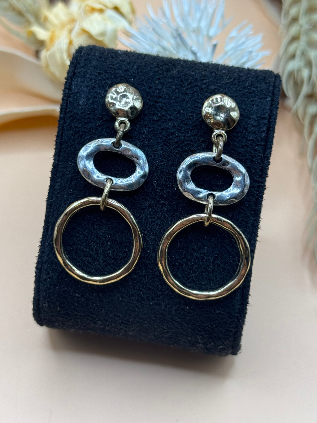 Silver Gold Tone Hammered Link Circle Oval Drop Earrings Statement Jewelry