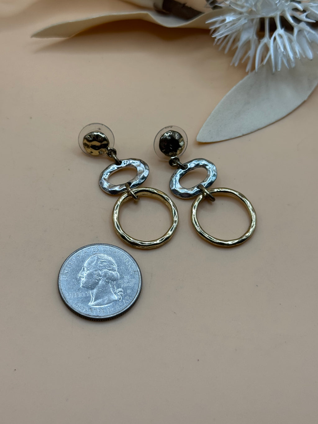 Silver Gold Tone Hammered Link Circle Oval Drop Earrings Statement Jewelry