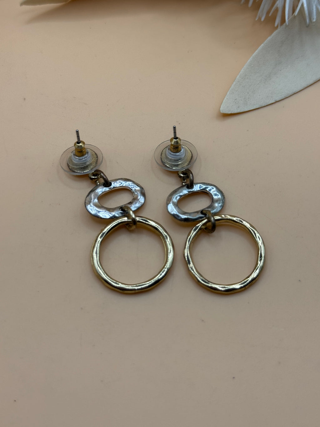 Silver Gold Tone Hammered Link Circle Oval Drop Earrings Statement Jewelry