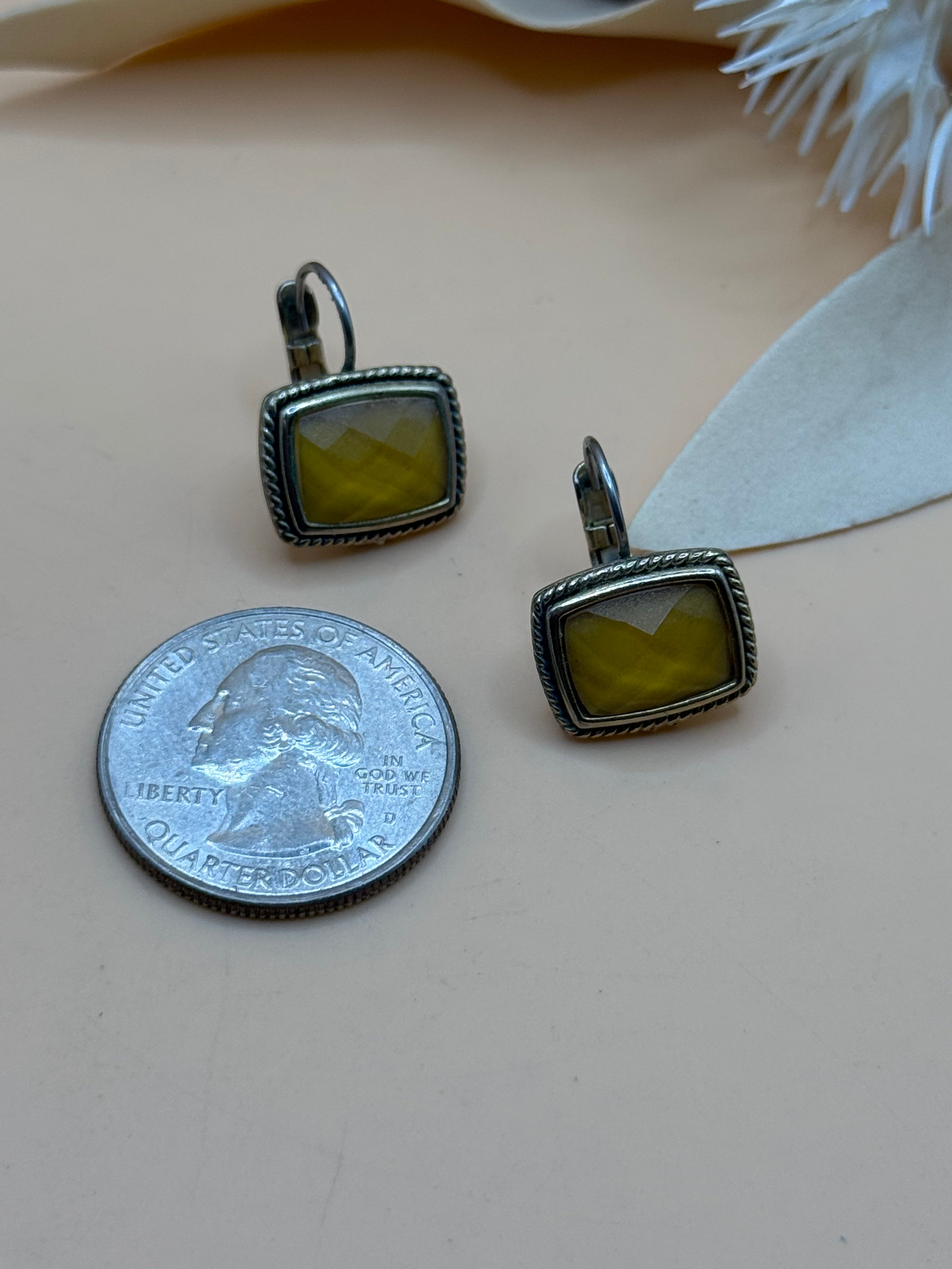 Vintage Silver Tone Square Drop Earrings Statement Jewelry