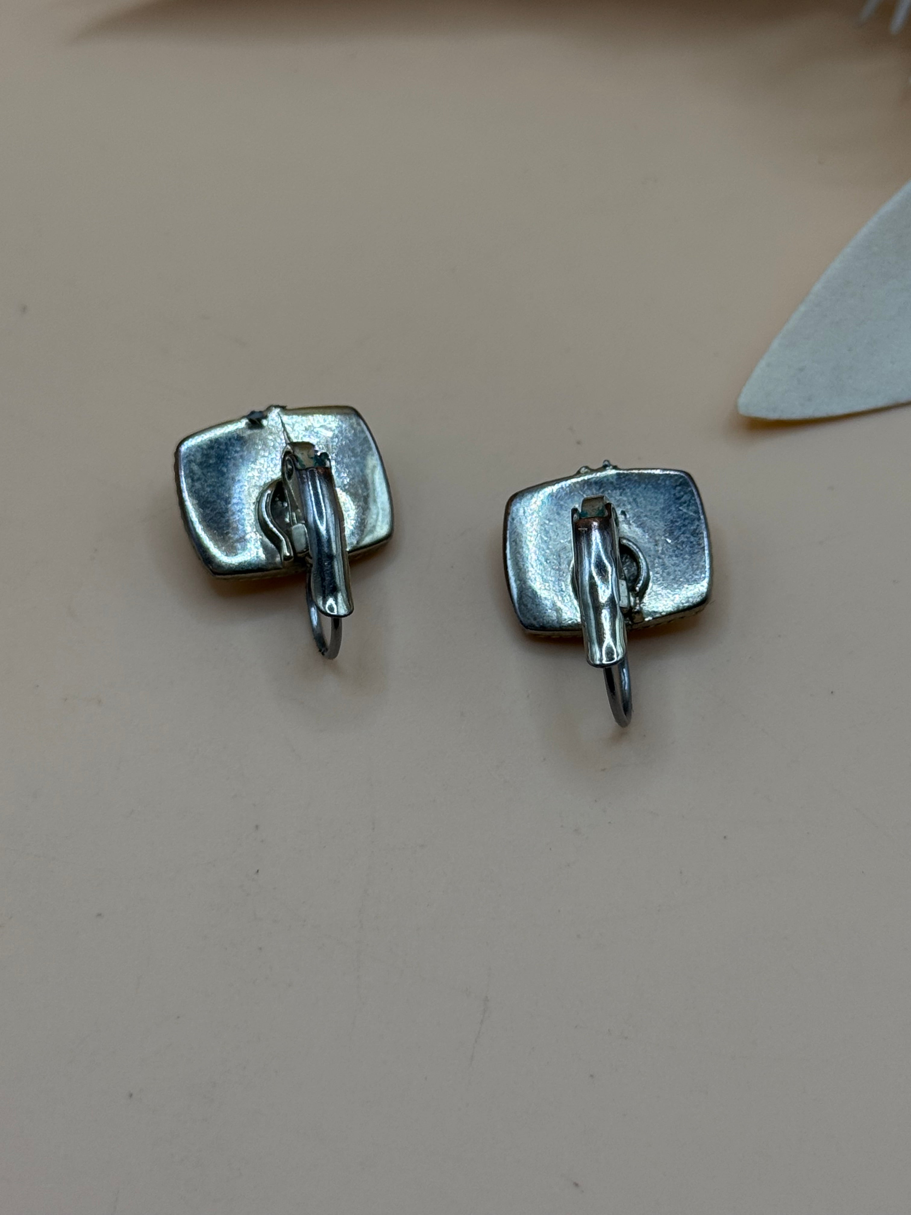 Vintage Silver Tone Square Drop Earrings Statement Jewelry