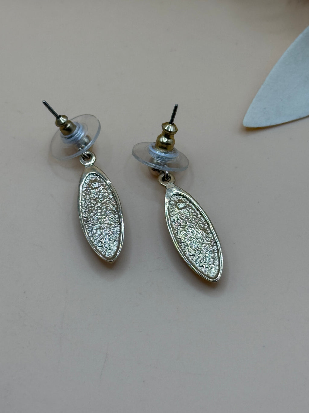 Gold Tone Oval Brown Stone Drop Earrings Statement Jewelry