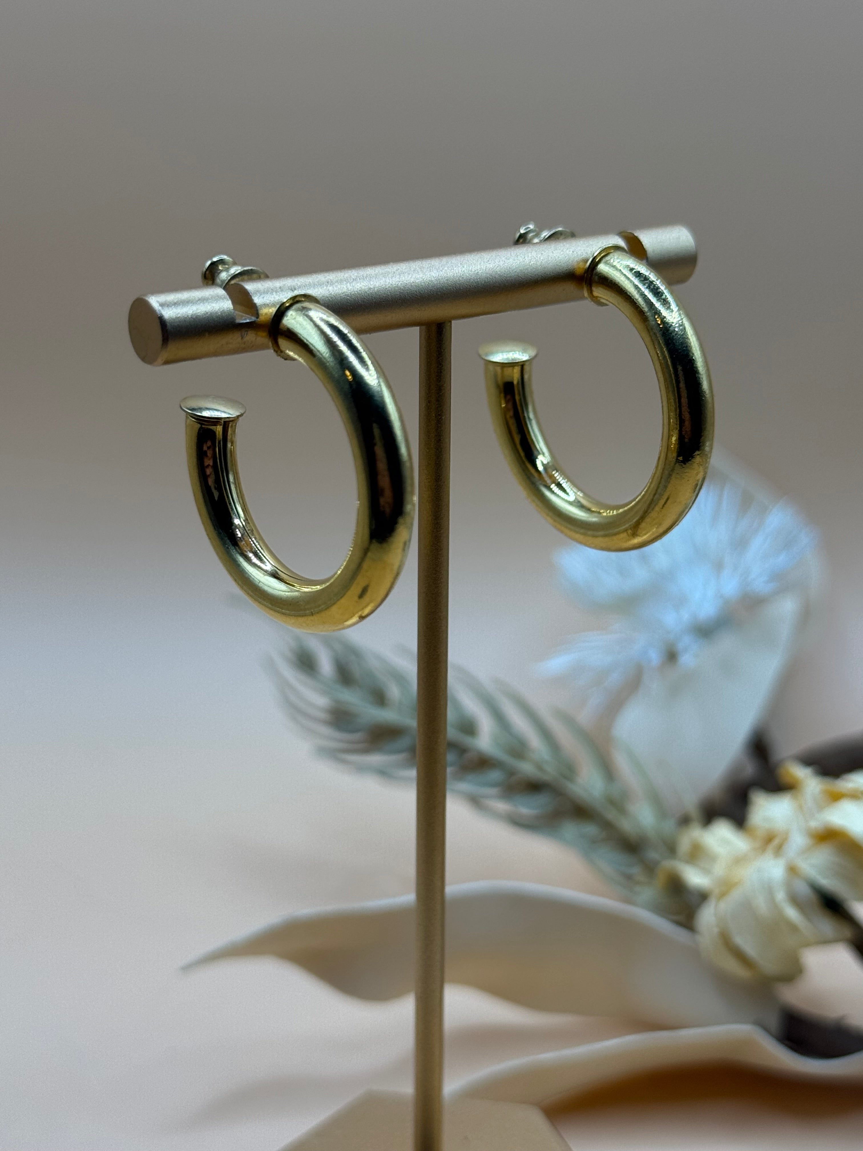 Gold Tone Thick Hoop Earrings Statement Jewelry