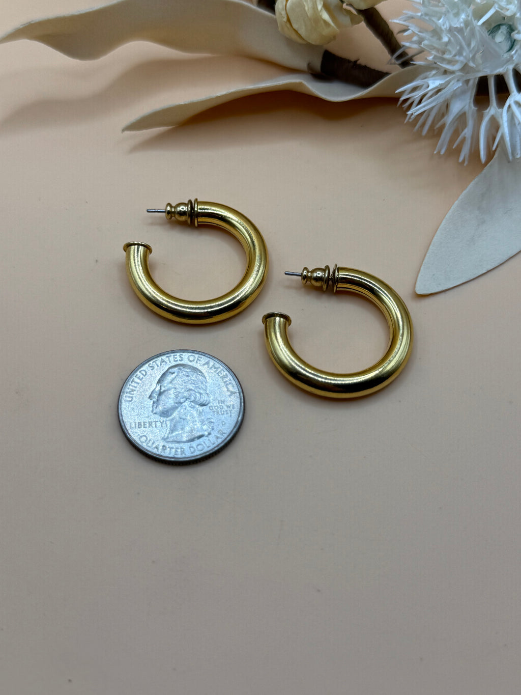 Gold Tone Thick Hoop Earrings Statement Jewelry