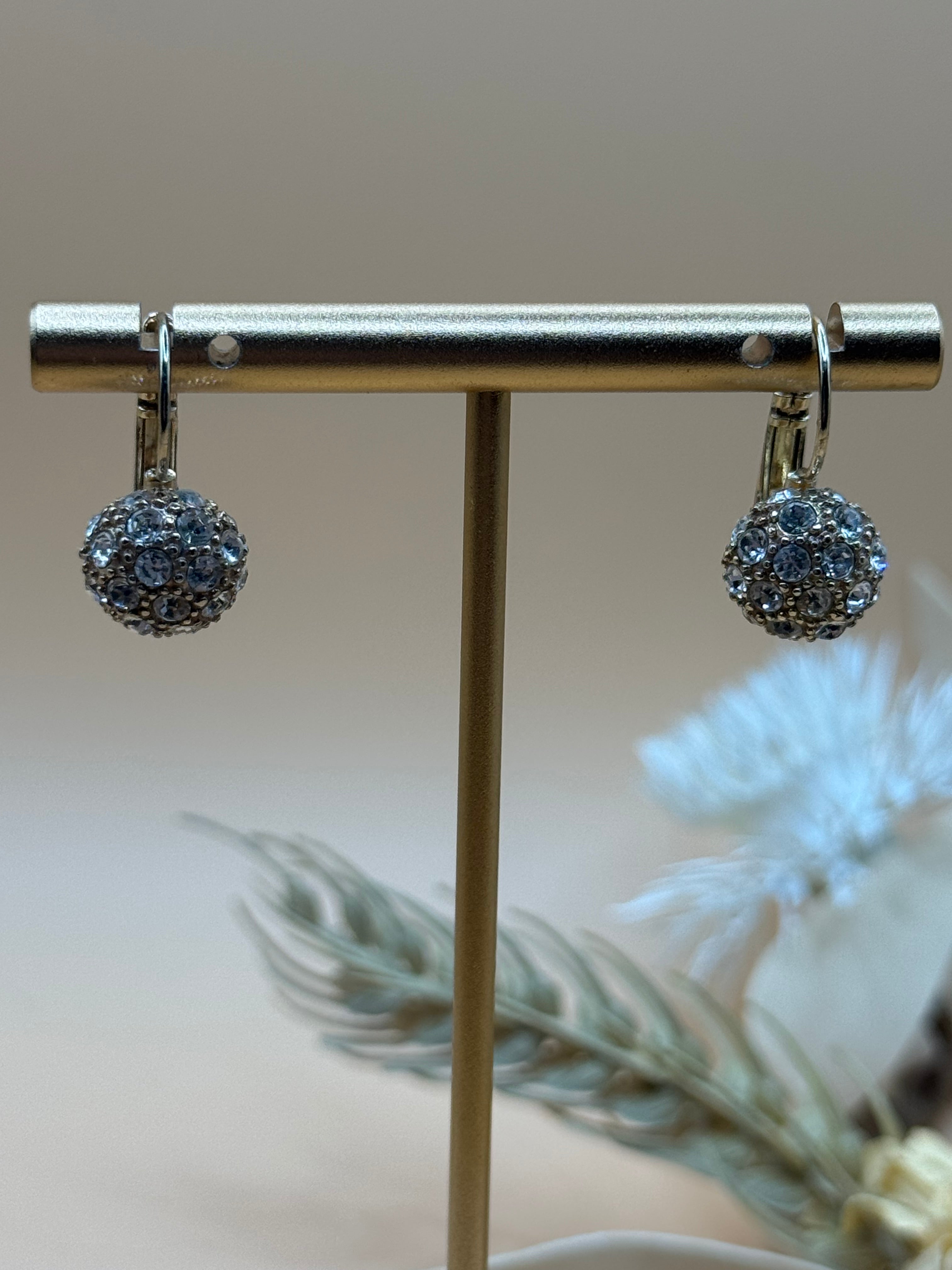 Gold Tone Rhinestone Ball Drop Earrings Statement Jewelry