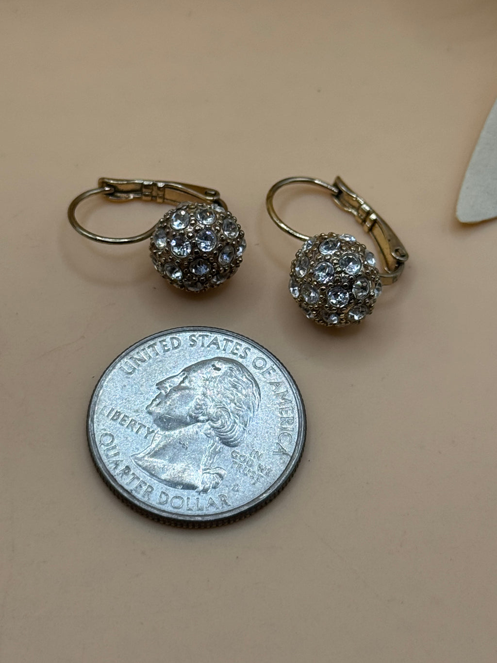 Gold Tone Rhinestone Ball Drop Earrings Statement Jewelry