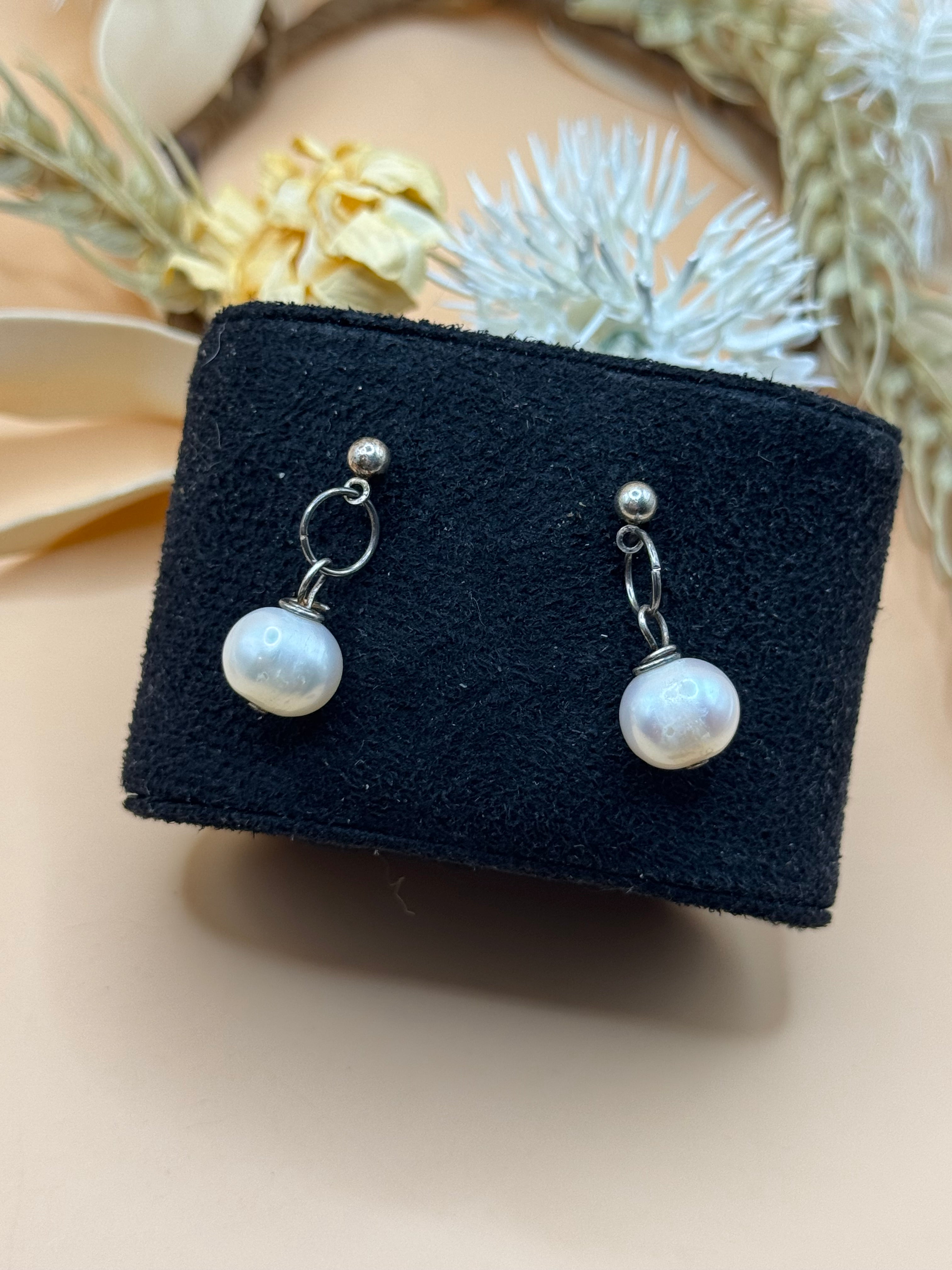 Silver Tone Faux Pearl Drop Earrings Statement Jewelry