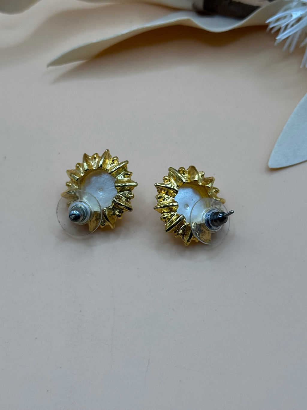 Gold Tone Pearl Rhinestone Halo Stud Earrings Statement Jewelry