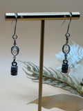 Vintage Silver Tone Clear Stone Ornate Barrel Drop Earrings