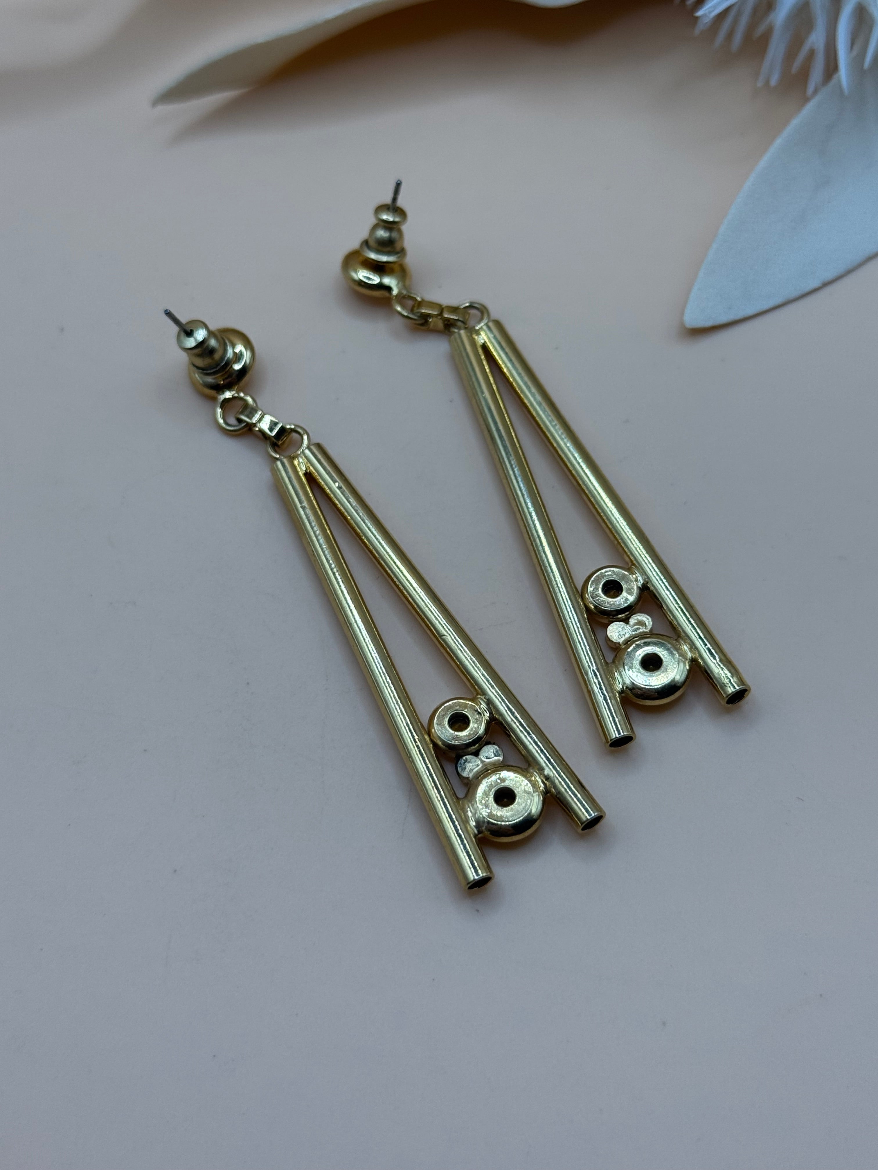 Gold Tone Clear Stone Long Bar Drop Earrings Statement Jewelry