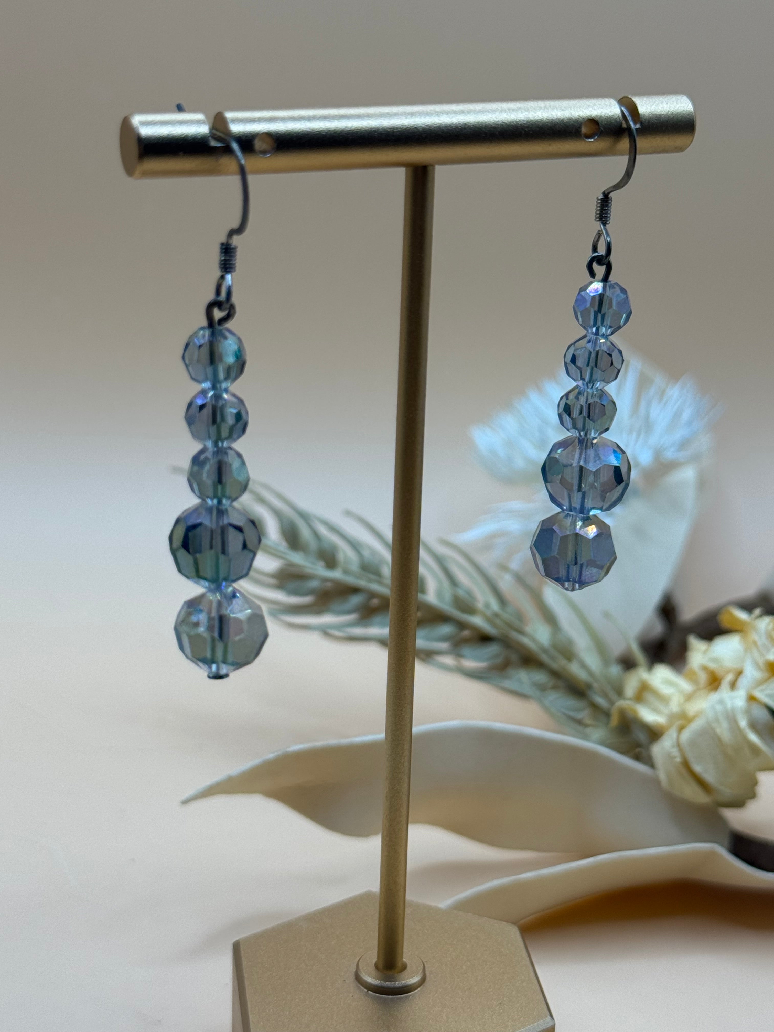 Light Gray Faceted Bead Drop Earrings Silver Tone Statement Jewelry