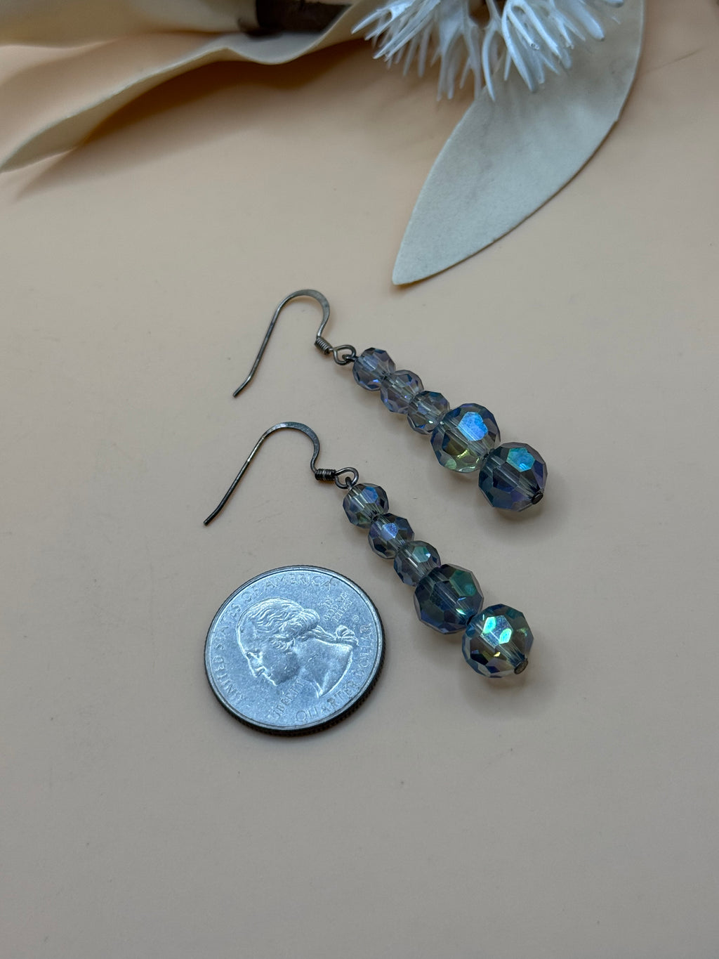 Light Gray Faceted Bead Drop Earrings Silver Tone Statement Jewelry