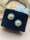 Vintage Gold Tone Pearl Stud Earrings Rope Twist Border