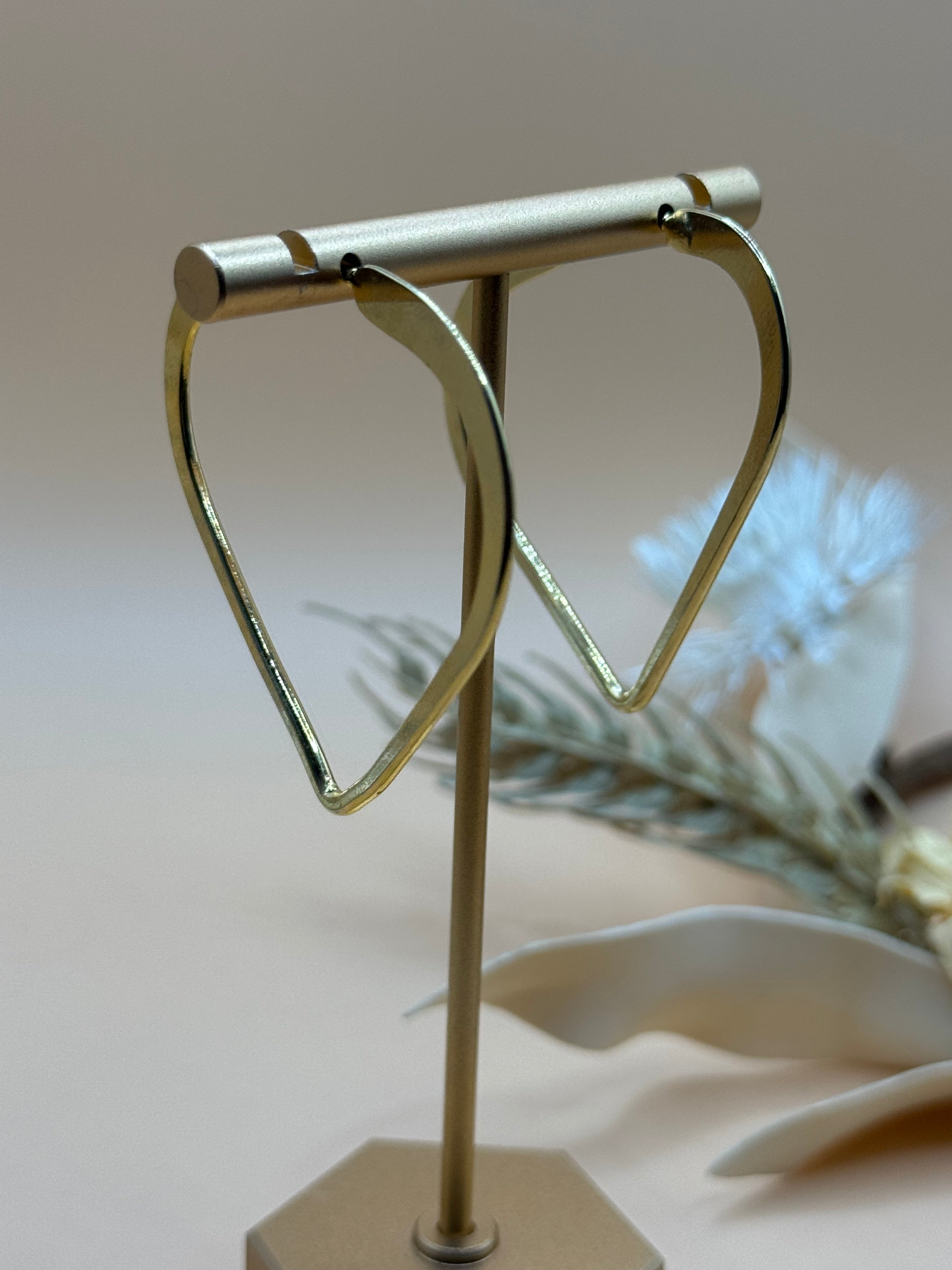 Gold Tone Angular Triangle Hoop Earrings Statement Jewelry