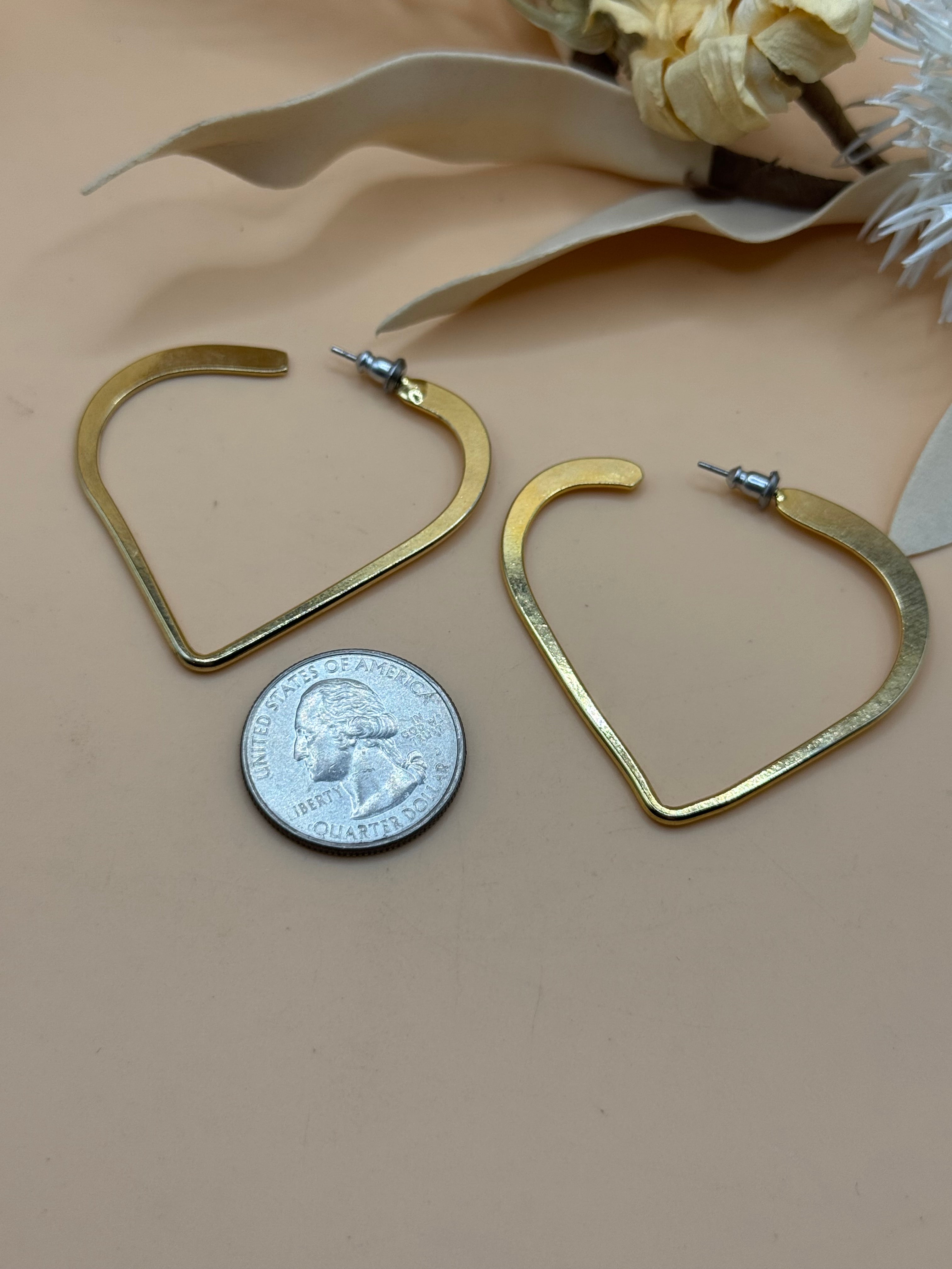 Gold Tone Angular Triangle Hoop Earrings Statement Jewelry