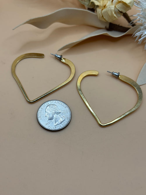 Gold Tone Angular Triangle Hoop Earrings Statement Jewelry