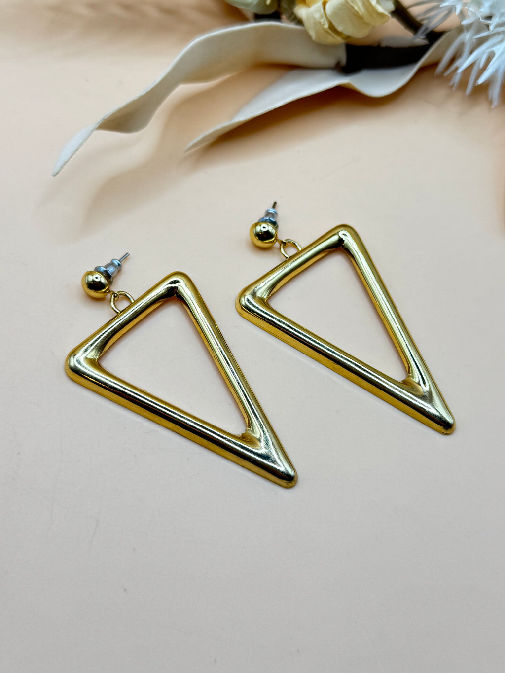 Gold Tone Open Triangle Geometric Dangle Earrings