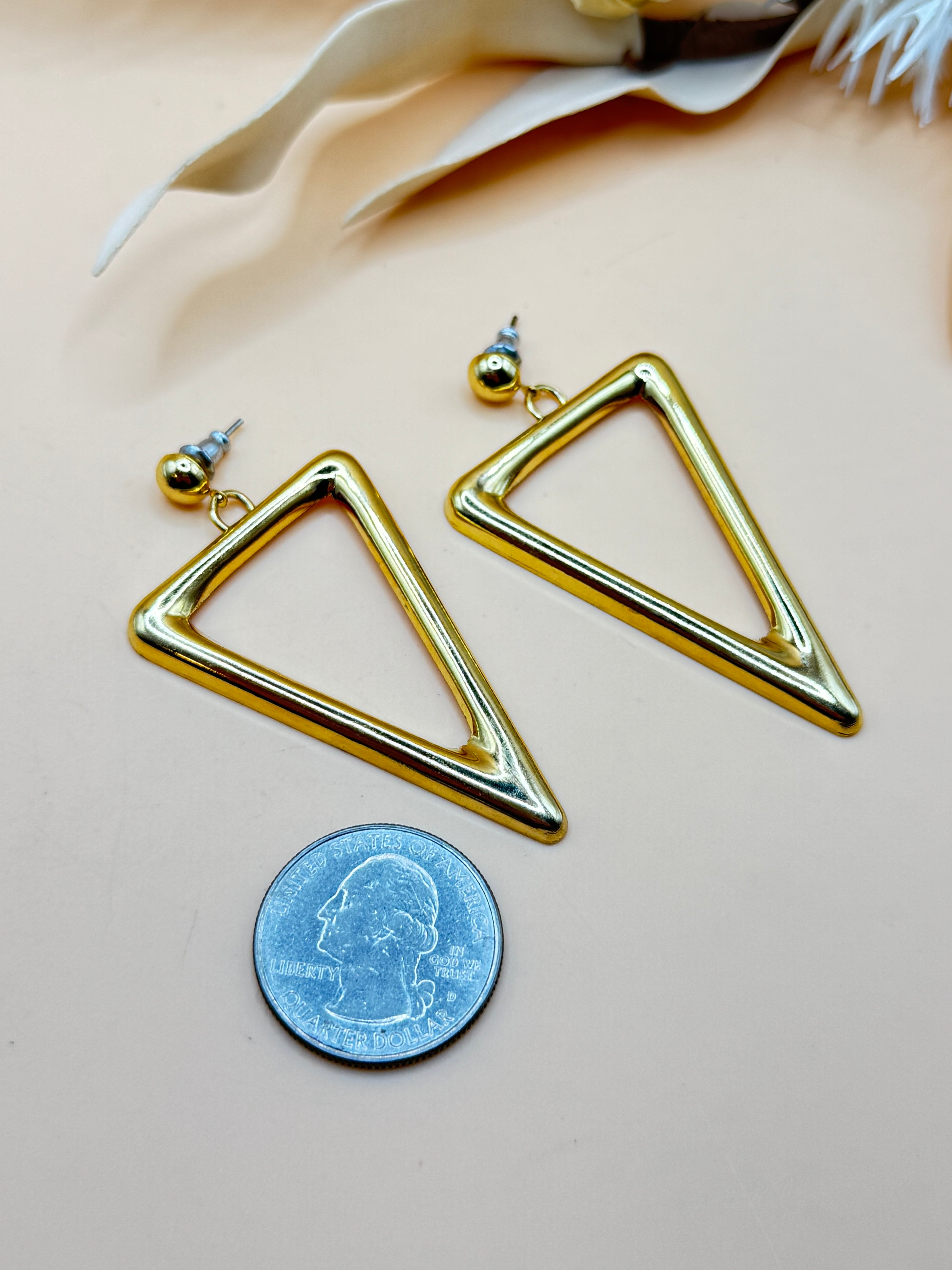 Gold Tone Open Triangle Geometric Dangle Earrings