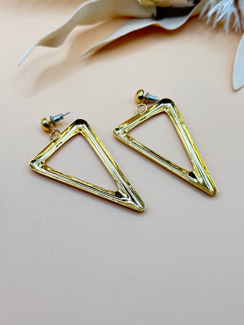 Gold Tone Open Triangle Geometric Dangle Earrings