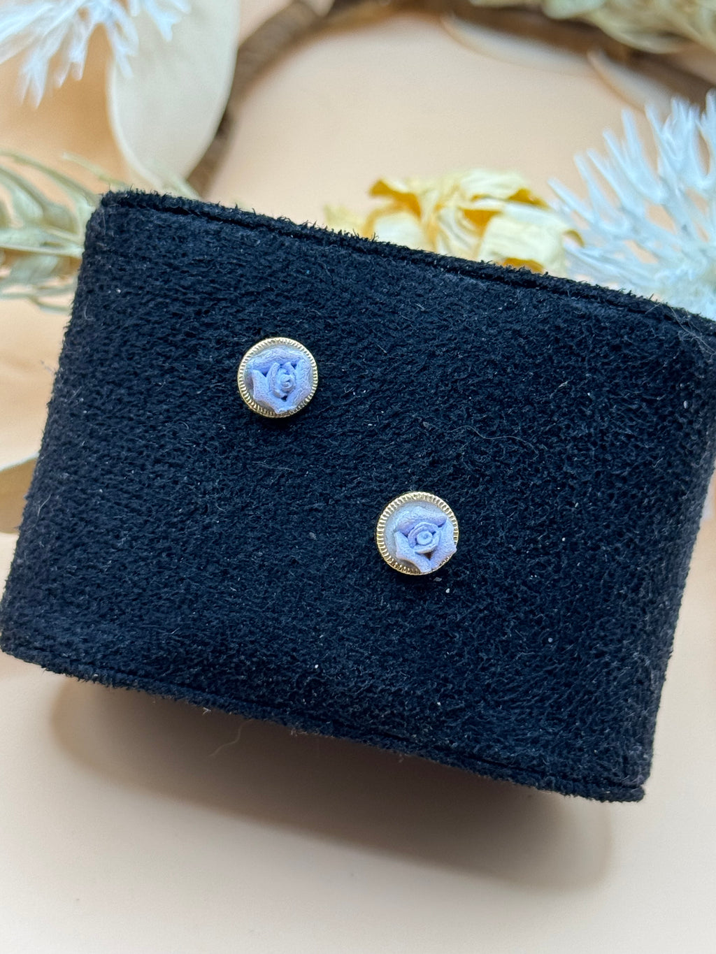 Lavender Rose Gold Tone Stud Earrings