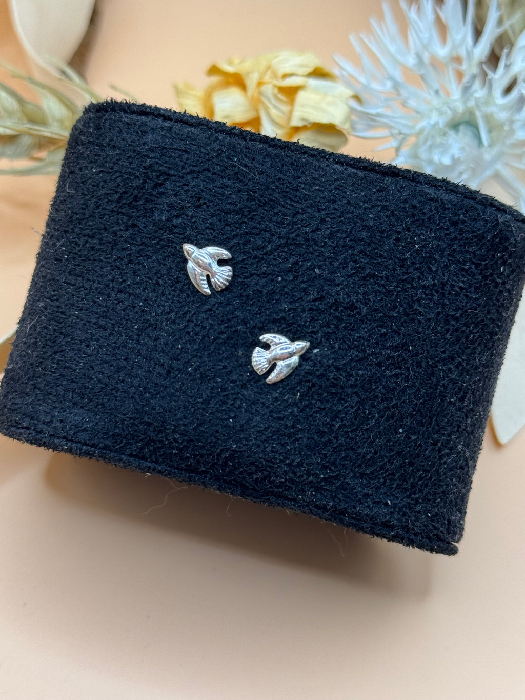 Petite Silver Tone Flying Bird Stud Earrings