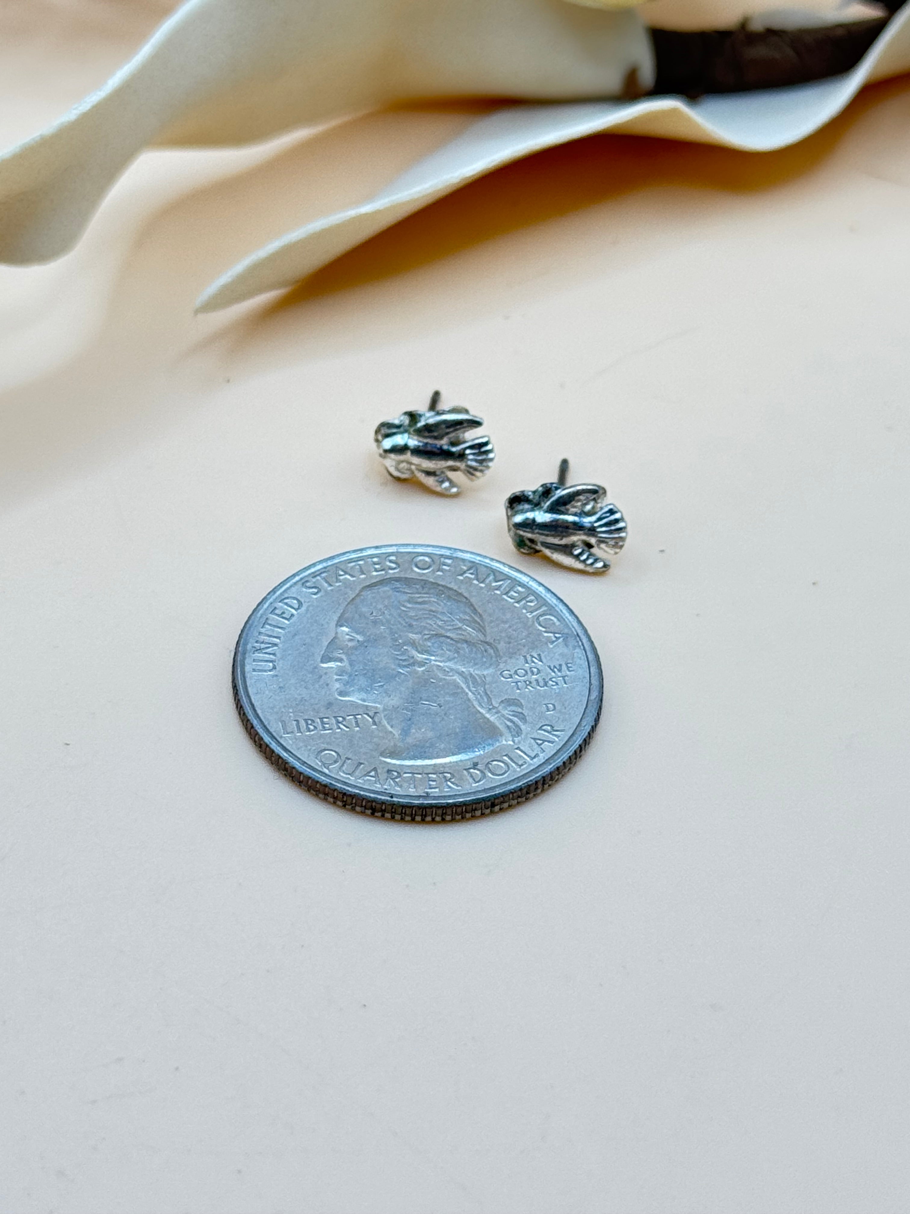Petite Silver Tone Flying Bird Stud Earrings