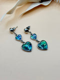 Abalone Shell Double Heart Silver Tone Dangle Earrings