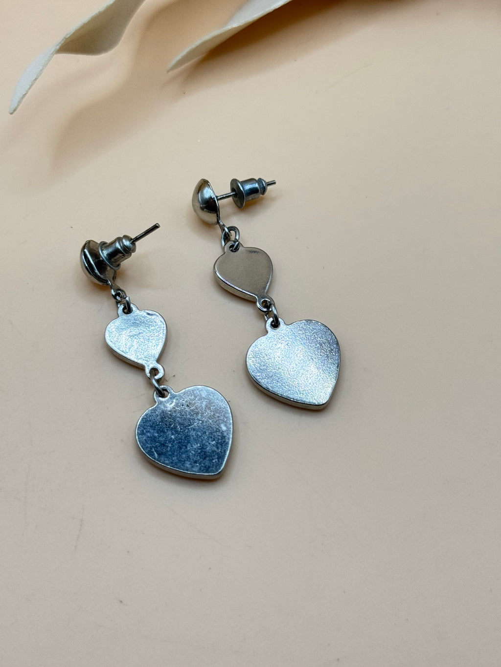 Abalone Shell Double Heart Silver Tone Dangle Earrings