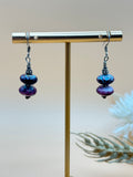 Purple and Blue Marbled Bead Silver Tone Dangle Earrings