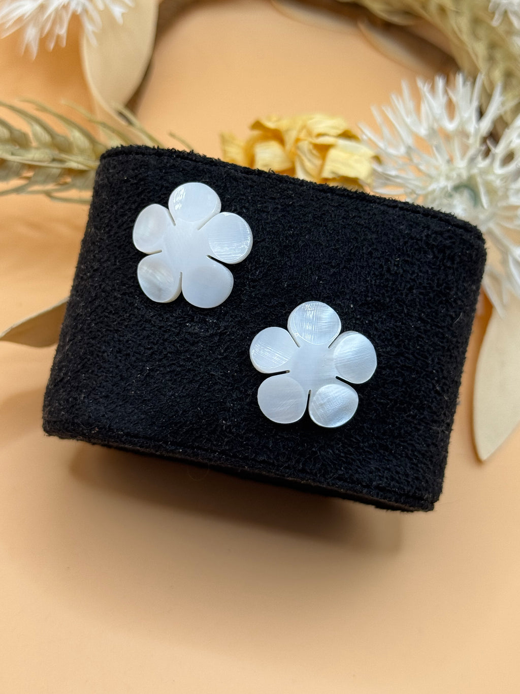 Pearlescent White Flower Stud Earrings