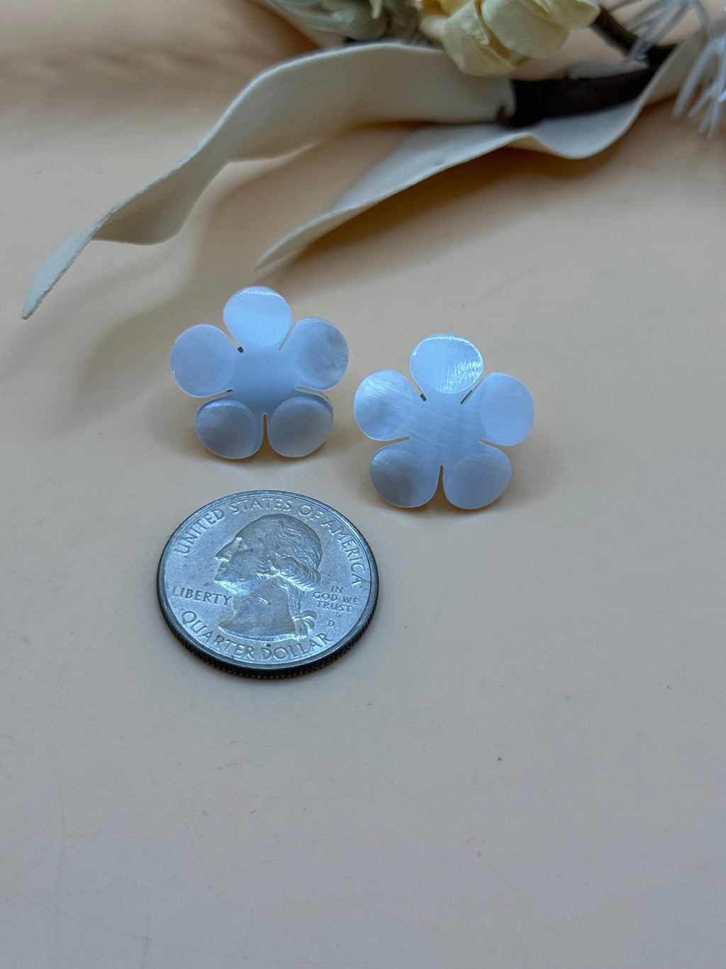 Pearlescent White Flower Stud Earrings